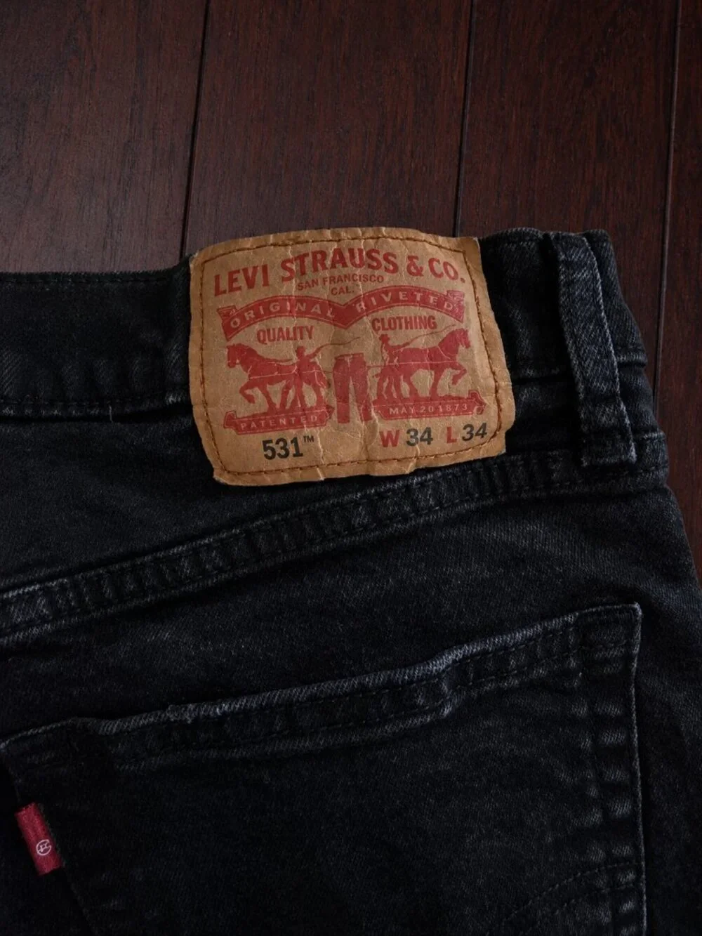 Levi's 531 Black Distressed Jeans Men's 34x34 Straight Fit Denim Pants Faded - Picture 4 of 5